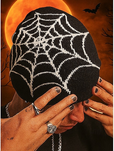  unisex halloween hämähäkinverkkoneulepipo - neulottu villainen joustava pipo, pehmeä ja lämmin talvipipo juhliin, cosplayhin ja ulkoiluun