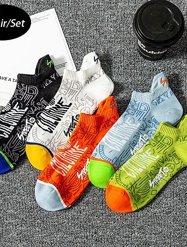  Per uomo 5 Paia Pacchi Multipli Calzini Calzini da Corsa Calzini Casual Nero Bianco Colore Lettera Vacanza Sport & Outdoor Quotidiano Base Medio Primavera Autunno Moda Casual