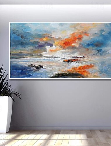  Peinture à l'huile faite à la main sur toile, décoration murale abstraite, paysage de coucher de soleil sur la plage, pour la décoration intérieure, peinture roulée, sans cadre, non tendue