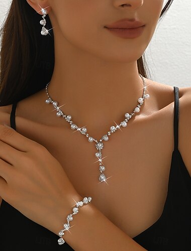  Bruidssieradensets 3 Parel Strass 1 Ketting 1 Armband Oorbellen Dames Klassiek Zoet Schattig Klassiek Laten vallen Liefde Geometrische vorm Sieraden set Voor Bruiloft Werk Feestavondkleding