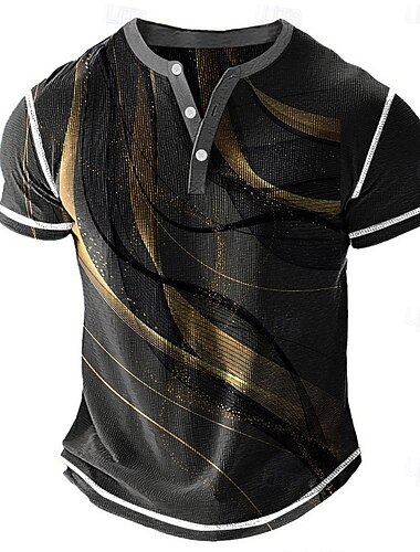  Per uomo Geometrico Astratto Maglia Henley Maglietta a nido d'ape Manica Corta Quotidiano Retrò Vintage Classico Sport all'Aperto Casuale Ferie Primavera & Estate Tutte le stagioni Giallo Blu Viola
