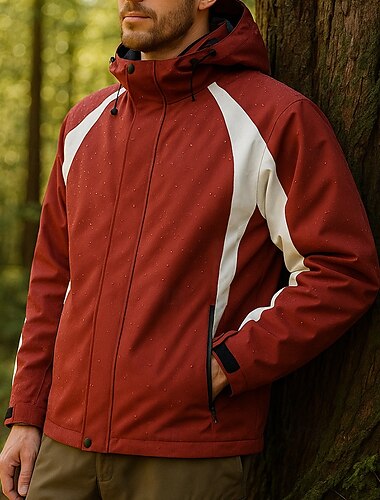  Men's Windbreaker Hiking Jacket rain coat Outdoor Waterproof Windproof Lightweight Hiking Outfits Hiking Clothes Spring Autumn / Fall Top Camping / Hiking / Caving Running Patchwork Black Red Khaki