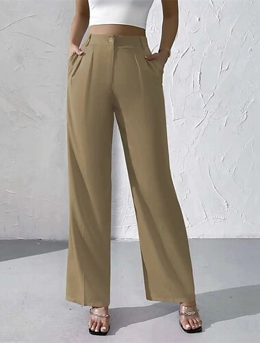  Mujer pantalones de traje Pantalones Corte Recto Moda Ropa de calle Longitud total Alta cintura Plano Bolsillo Transpirabilidad Cómodo Calle Ropa Cotidiana Noche Negro Rosa Vino Verde Trébol Verano