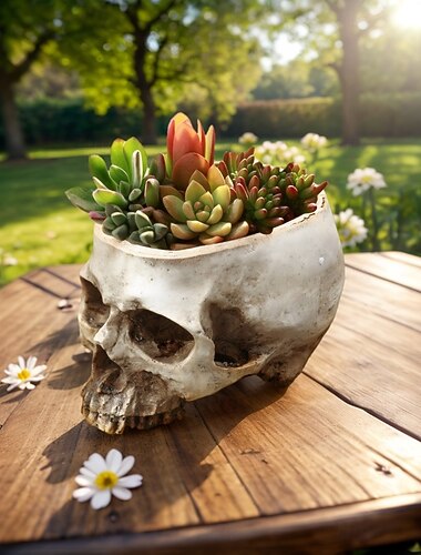  Halloween gotische schedel plantenbak, hars sculptuur horror kunst bloempot voor tuin, terras of Halloween feestdecoratie, creatieve vetplantenpot voor griezelige feestdagen