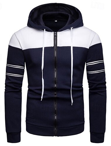  Per uomo Felpa con cappuccio Felpa con cappuccio a zip intera Nero Blu marino Blu Arancione Con Cappuccio Blocco di colori Patchwork Coulisse Sport & Outdoor Quotidiano Ferie Poliestere Streetwear