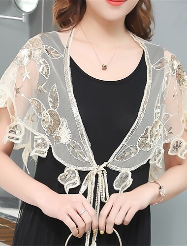  Wrap da donna Elegante Protezione solare Maniche corte Pizzo Wrap da sposa con Paillettes per Matrimonio Estate