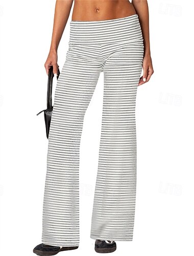  Mulheres Perna larga Calças Calça Palazzo Moda Roupa de rua Comprimento total Natural Listrado Cintura elástica Respirabilidade Confortável Rua Roupa Diária Para Noite Preto 1 # Preto Rosa claro
