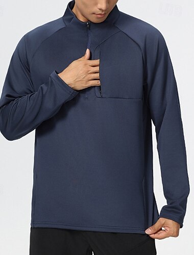  Herre Sportsweatshirt Langærmet Høj krave Toppe Udendørs Hurtigtørrende Åndbart Polyester Sort Blå Mørkeblå Fiskeri Tennis Løb