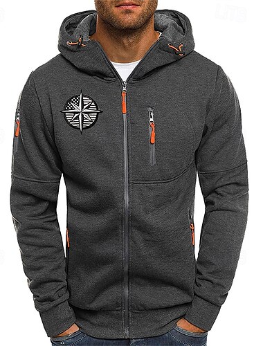  Men's Hoodie Full Zip Hoodie Black White Navy Blue Light Grey Dark Gray Hooded Print Zip Up Patchwork Sports & Outdoor Daily Holiday Polyester Streetwear Basic Casual Spring Fall Clothing Apparel