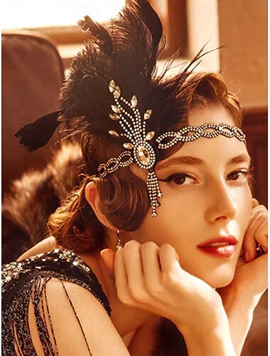  Gatsby fjærhodeplagg til dame fra 1920-tallet - vintage strass-flapperpannebånd til fester og kostymeball med temaet "Roaring Twenties"