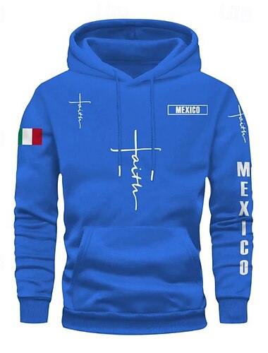  Męskie Bluza z Kapturem Czarny Rumiany róż Czerwony Niebieski Zielony Kaptur Flaga Křížky Kieszeń Ściągana na sznurek Przednia kieszeń Sport i turystyka Codzienny Święto Poliester Moda miejska