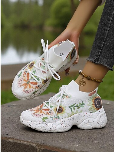  Zapatillas Flyknit florales para mujer con estampado de mariposas: zapatos casuales ligeros y transpirables para jardinería, paseos, correr y fitness.