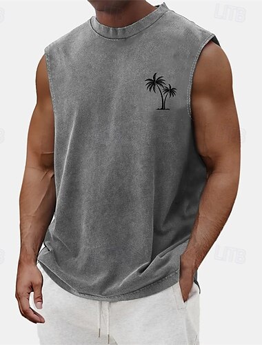 Homens Malha Íntima Top de colete Camiseta Interior camisa sem manga Sem Manga Gola Redonda Verão Coqueiro Moda Designer Básico Clássico Férias Rua Para Noite Preto Verde Claro Azul Top Tee para