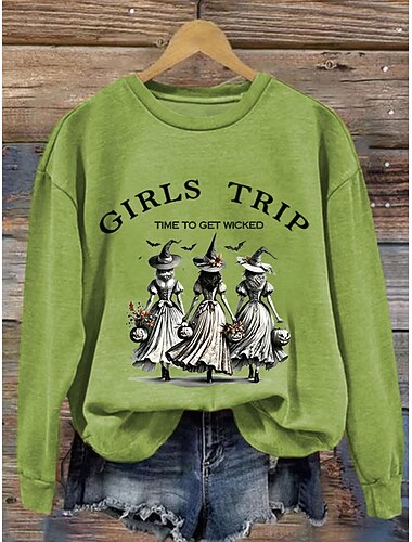  Halloween Dámské svetry Graphic Písmeno Čarodějnice Casual Dlouhý rukáv Crew Neck Regular Tops Ulice Denní nošení Casual Tisk Bílá Oranžová Zelená Podzim Zima