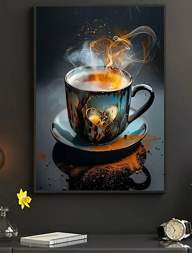  pôster de tela moderno de café feito com amor, arte de parede sem moldura, adequado para decoração de quarto e sala de estar