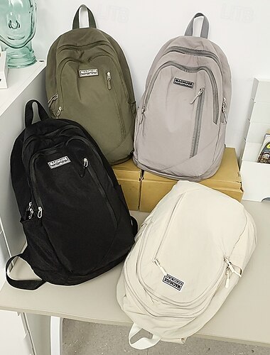  niños mochila Mochila Escolar Mini mochila mochila Escuela Diario Color sólido Nailon Gran Capacidad Ligero Duradero Cremallera Negro Verde Trébol Beige