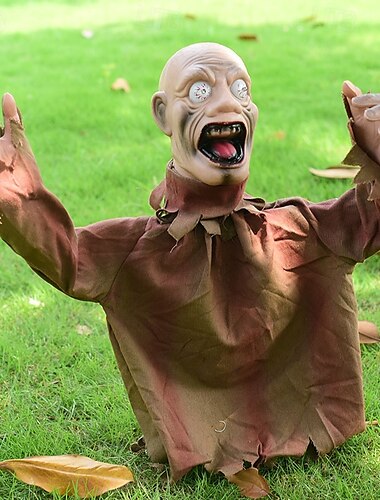  1 st Halloween-gräsmatta med banbrytande zombier, stora rörelseaktiverade ljudstyrda läskiga rekvisita, traditionell stil, plast- och denimmaterial, läskiga utomhusdekorationer