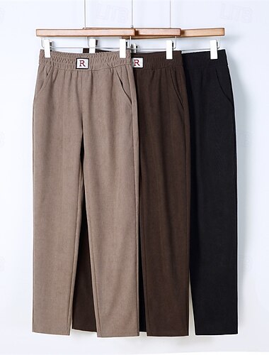  Women's Dress Pants Pants Trousers Fashion Streetwear Full Length High Waist Plain Pocket Elastic Waist Breathability Comfortable Street Daily Wear Going out Black Brown Khaki Spring Fall Regular Fit