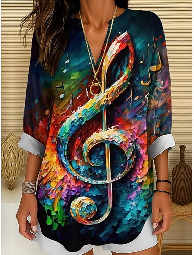  muziekfestival Dames Blouse Ombre Grafisch Geometrisch Elegant Vintage Tropisch Lange mouw V-hals Normale tops Dagelijks Feestdagen Afdrukken Geel Rood Paars Zomer Lente