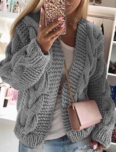  Dámské Svetr Kardigan Módní Šik ven Denní Pevná barva Rýhovaný Kapuce Pletený Dlouhý rukáv Crop Tops Plést Dovolená Jdeme ven Víkend Bílá Světlá růžová Podzim Zima