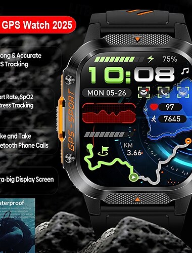  שעון חכם חדש של אימוסי GPS עם מסך אולטרה HD 2.01 ו-GPS מובנה &מצפן, ביצוע/קבלה של שיחות טלפון, שעון חכם, סוללה 540mah, עמידות למים 3atm
