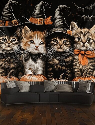  Halloween Visící Gobelín Čarodějnice Kočka Fotografické Pozadí Jack O'Lantern Nástěnná Umění Velký Gobelín Mural Dekorace Dek blanket Záclona Domov Ložnice Obývací Pokoj Dekorace Smrt Selfie