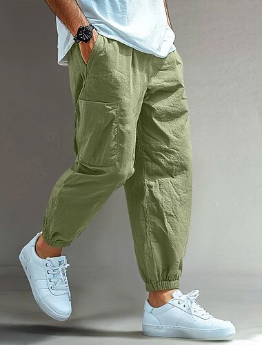  Per uomo Pantaloni Cargo Pantaloni di Lino Pantaloni Shorts Pantaloni Estivi Polsino elastico Semplice Comodità Traspirante Lunghezza intera Casuale Quotidiano Ferie Vacanza Moda Nero Bianco