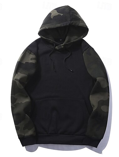  Per uomo Felpa con cappuccio Nero Verde militare Cachi Con Cappuccio Mimetico Tasca Sport & Outdoor Quotidiano Ferie Poliestere Streetwear Essenziale Casual Primavera Autunno Abbigliamento Felpe con