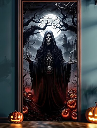  Halloween Deur Covers Deur Dood God Tapijt Deur Gordijn Versiering Achtergrond Deur Banner voor Voordeur Boerderij Feest Binnen Buiten Decoratie Benodigdheden