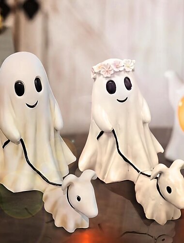 ハロウィーンのゴーストの散歩犬の像 - 自宅の卓上装飾用の不気味な置物