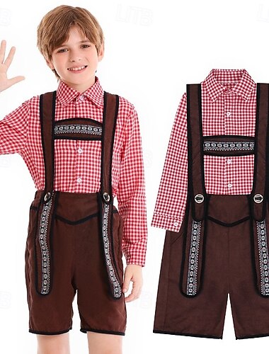  Oktoberfest Lederhosen Camicia Bavarese Tedesco Monaco di Baviera Prati Ragazzi Carnevale Feste Festa della birra Panno in stile tradizionale