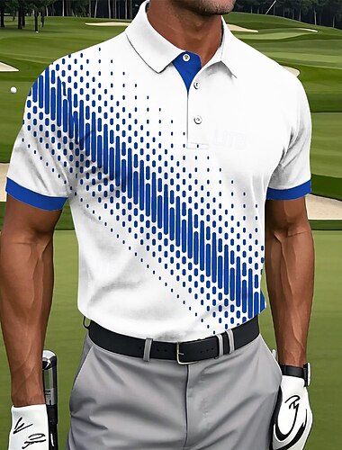  Homens Geométrico Golf Pólo Camisas Polo Esportivas Manga Curta Camisas polo Camisas de colarinho Casual Roupa Esportiva Botões Verão Vermelho Azul Verde
