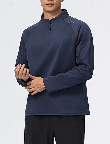  Men's Pullover Sweatshirt Hiking Shirt Hiking top Long Sleeve Stand Collar Tee Tshirt Top Outdoor Sweat wicking Breathable Winter Quarter-Zip Polyester Black Royal Blue Hunting Climbing Running