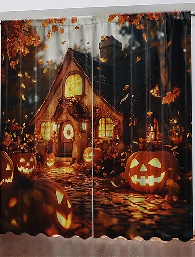  2 Panels Halloween Curtain Drapes Blackout Curtain For Living Room Bedroom Kitchen Window Treatments Thermal Insulated Room Darkening