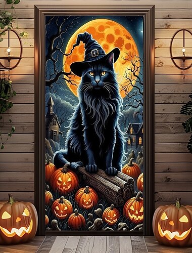  Halloween Deur Covers Deur Zwarte Kat Wandtapijt Deur Gordijn Decoratie Achtergrond Deur Banner voor Voordeur Boerderij Vakantie Feest Binnen Buiten Decor Benodigdheden