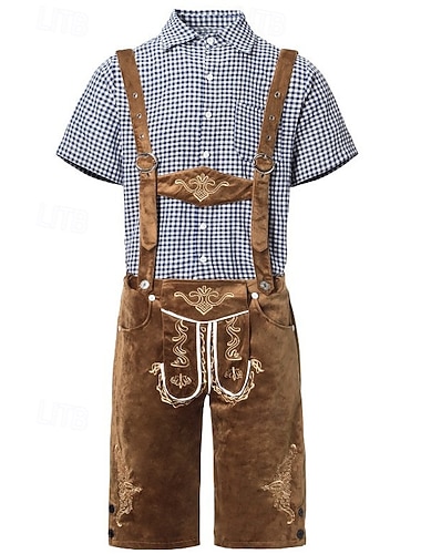  Oktoberfest Lederhosen Hemd Bavarian Duits München Weiden Voor heren Carnaval Feest Bierfestival Doek in traditionele stijl