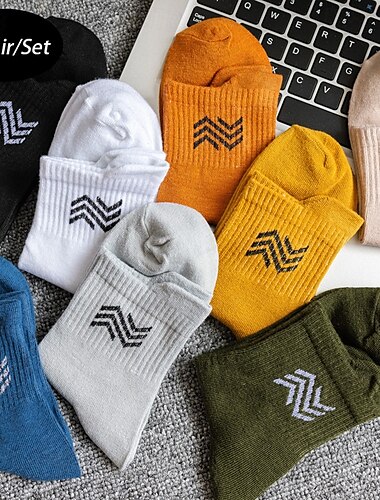  Homens 5 pares Pacotes múltiplos Meias Meias de Corrida Meias casuais Preto Branco Cor Tecido Linha Férias Desportos e Ar livre Diário Básico Média Primavera Outono Moda Casual