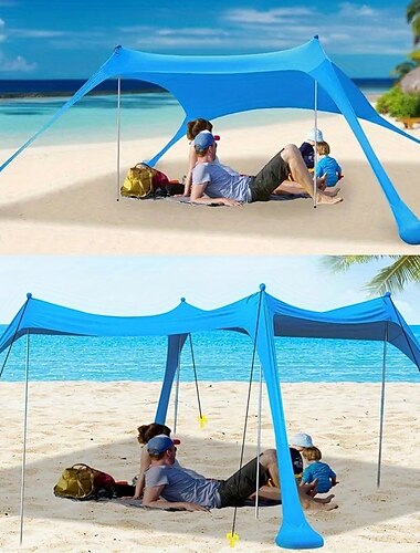  strandtält med sandspade - lätt blått fyrkantigt utomhustak för alla årstider slitstarkt tygskydd för strandcamping, parkfiske &familjesammankomster picknick skugga enkel design