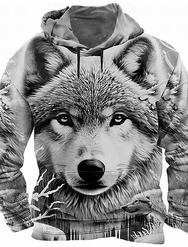  Pánské Vlk 3D Kapucky Mikina Chladný Večírek Dlouhý rukáv Tričkový Klub Streetwear Bílá Vodní modrá Šňůrky Podzim Zima Návrhář