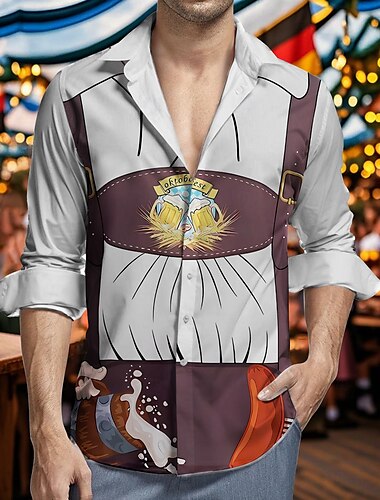  Октоберфест Пиво Печать на Lederhosen Гавайские рубашки Рубашка Алоха баварский Мюнхен Немецкий Графический Назначение Муж. Взрослые Карнавал Октоберфест 3D печать Отпуск Для вечеринок