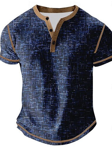  Homens Gráfico Abstrato Camisa Henley Manga Curta Diário Retro Vintage Clássico Esportes Casual Feriado Primavera Verão Todas as Estações Marron Escuro Roxo Escuro Preto Azul Escuro Henley Camiseta