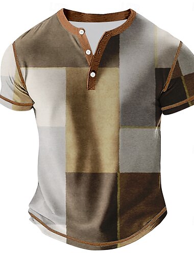  Per uomo Blocco di colori Maglia Henley Maglietta Manica Corta Vintage Moda Designer All'aperto Casuale Quotidiano Primavera & Autunno Tutte le stagioni Grigio Blu Kaki Henley Maglietta Henley