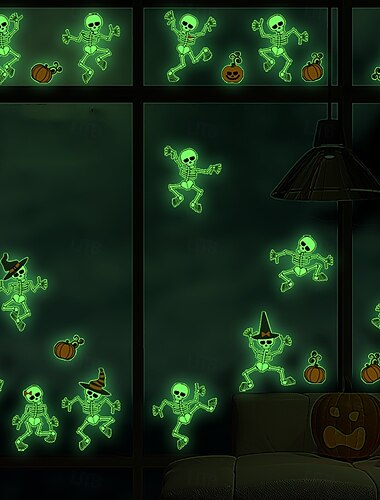  Halloween Glow in The Dark Skeleton Wall Stickers, Self-Adhesive Luminous Decals for Room Decor, Removable Scary Halloween Decorations