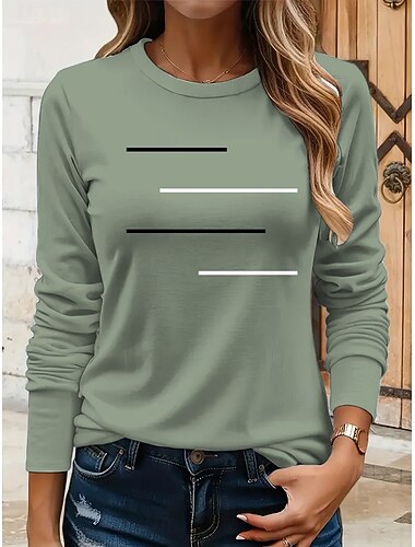  Camiseta de manga larga para mujer Cuello Redondo Túnica Gráfica Geométrica Vintage Elegante Clásica Cuello Redondo Tops Regulares Impresión Diaria Rosa Roja Azul Morado Marrón Otoño Preotoño