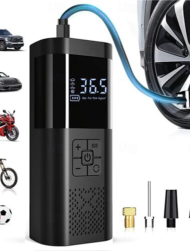  מדחס אוויר נייד לניפוח צמיגים 150psi משאבת אוויר לצמיגי רכב עם מד לחץ אוויר בצמיגים LED 3x מהיר בלחיצה אחת משאבת אוויר אלחוטית חכמה לצמיגים מתאימה למכוניות אופנועים אופניים כדורים וכו'