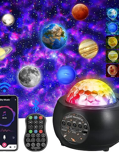  Projetor de galáxia, projetor de estrelas para quarto, projetor de luzes noturnas de planetas com controle remoto &Alto-falante Bluetooth com sistema solar múltiplo, projetor para crianças, luzes