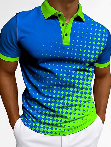  Men's Polo Business Casual Turndown Short Sleeve Modern Geometric Buttons Summer Orange / Black Yellow Green Polo