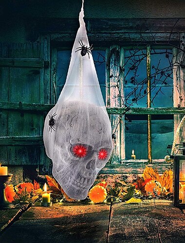  halloween straszny led dźwięk aktywowany czaszka z pajęczą siecią, przerażające nawiedzone rekwizyty domu, upiorne dekoracje na zewnątrz ogrodu