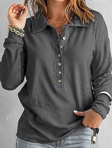  Femmes Pull Uni Streetwear Occasionnel Confortable manche longue Col en V Hauts Réguliers Rue Fête Sortir Boutons Quart de zip Noir Blanche Gris Automne