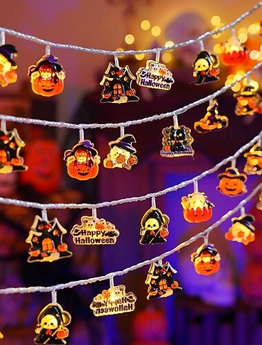  Halloween dýňová řetězová světla s duchy 1,5 m 10 LED na baterie, děsivá scéna, dekorace na halloweenskou párty, bar, strašidelný dům, veranda, zahrada, domácí dekorace